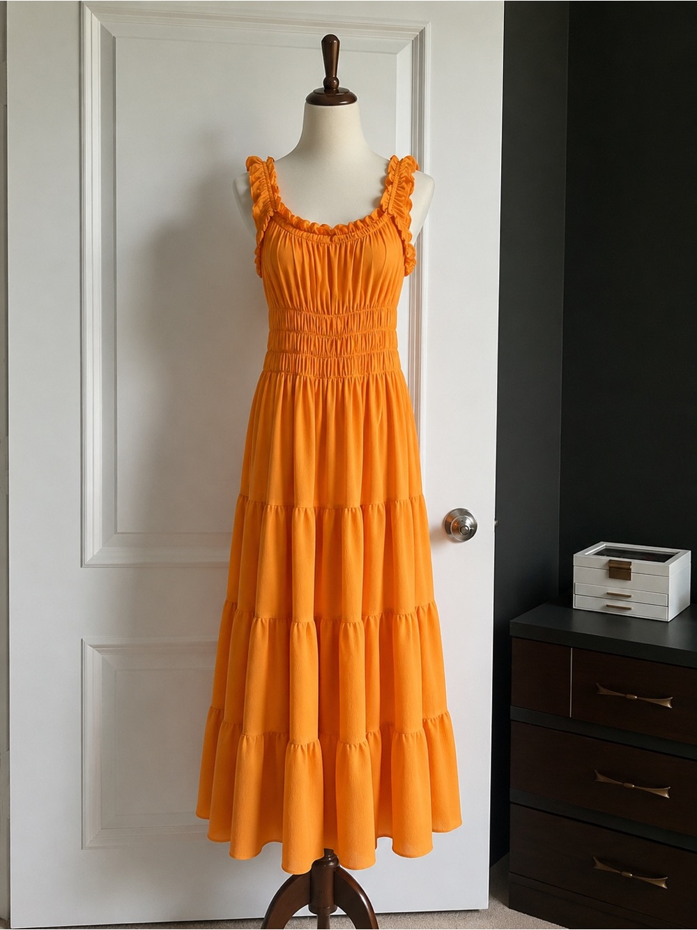 Antonio Melani Orange Smocked Tiered Maxi Dress XS